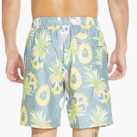 Micros Skull Pineapple Avocado Ice Cream Swim Trunks, Mesh Pockets Drawstring - Picture 11 of 11